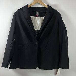 Vince Camuto Jacket Women Sz 14W Black Single Breasted One Button Blazer Pockets